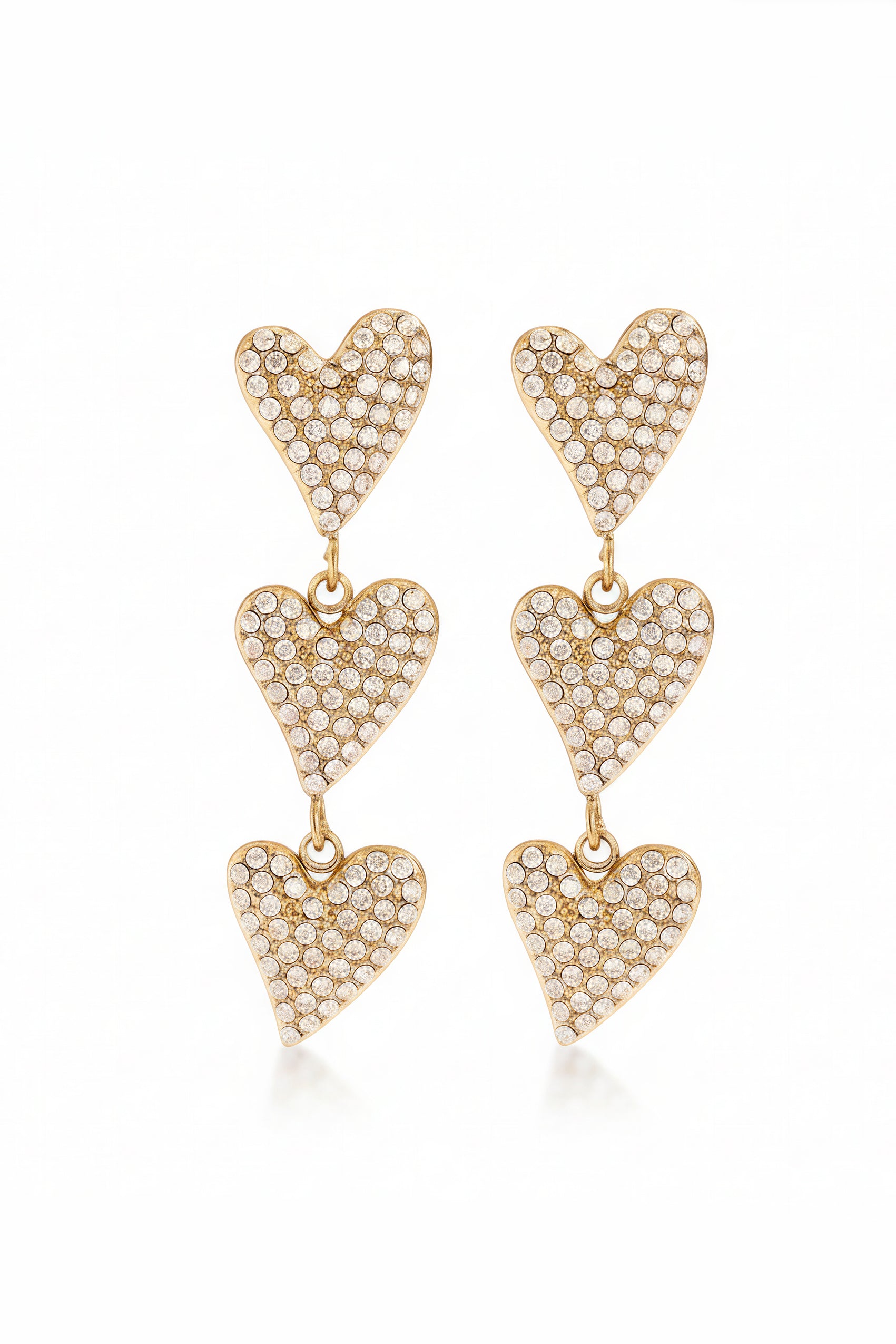 Dreifach Herz Ohrhänger mit funkelnden Strasssteinen