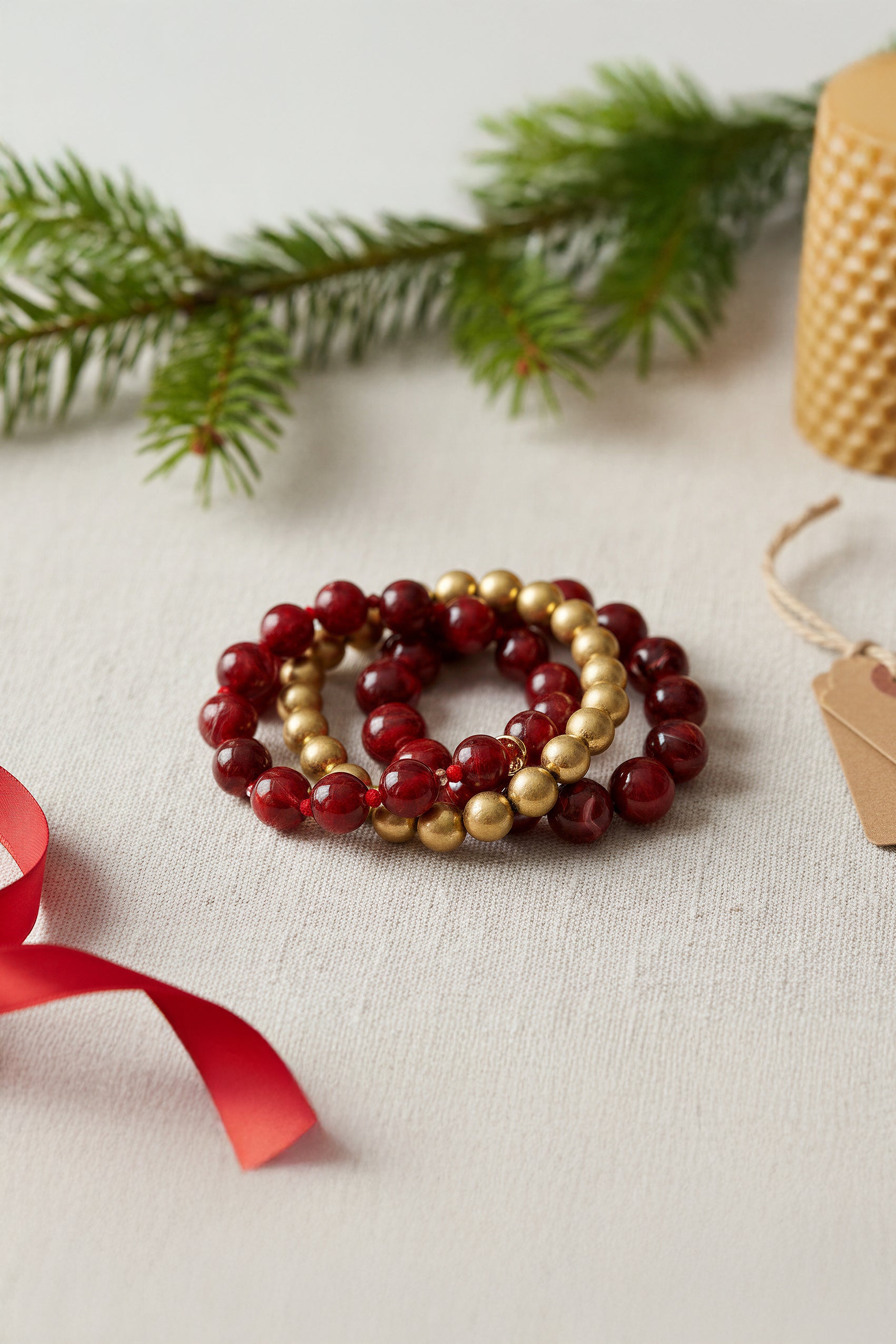 Armband-Set, weinrot marmoriert, 3-teilig