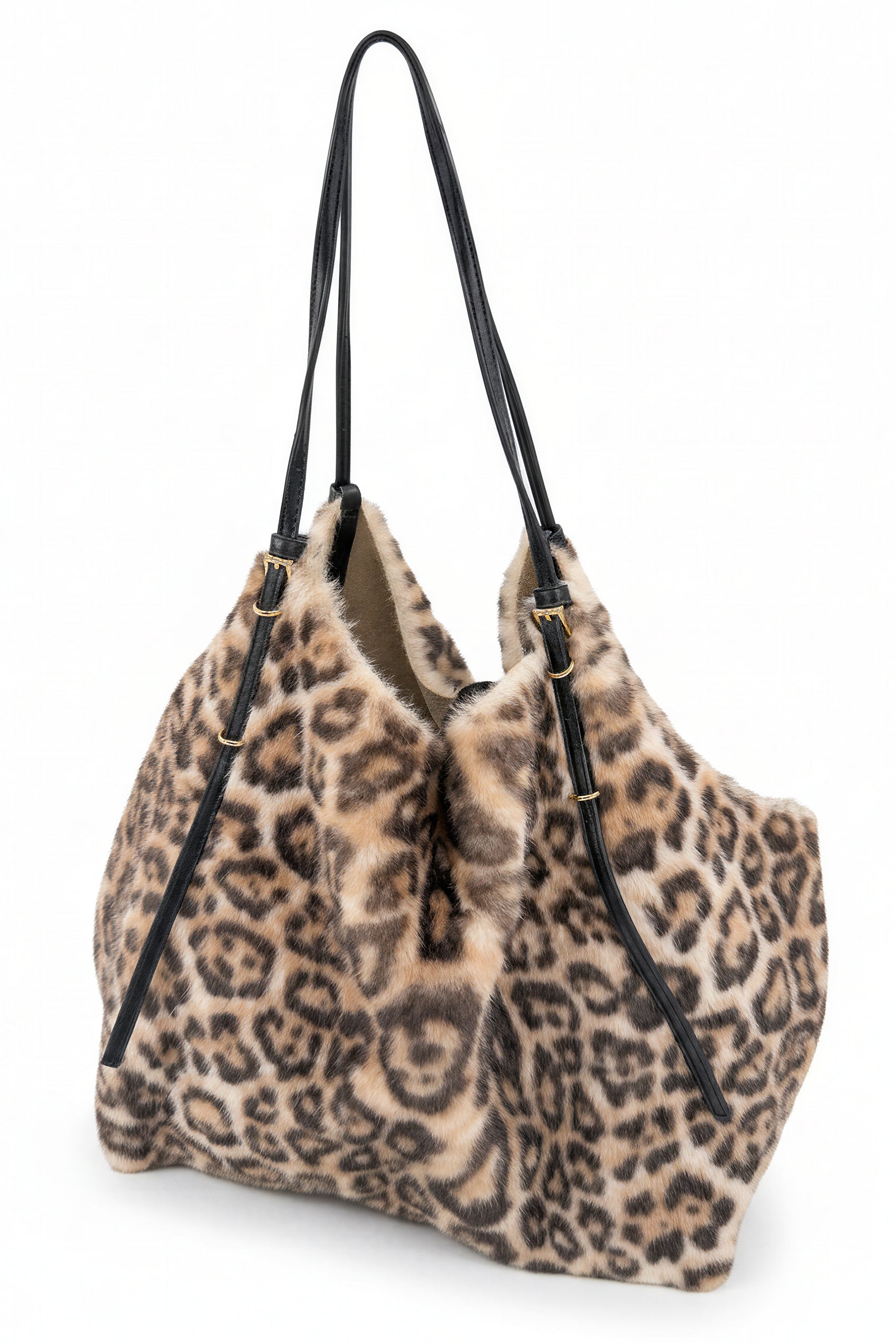 Große Shopper-Bag mit Leo-Muster in Fell-Optik