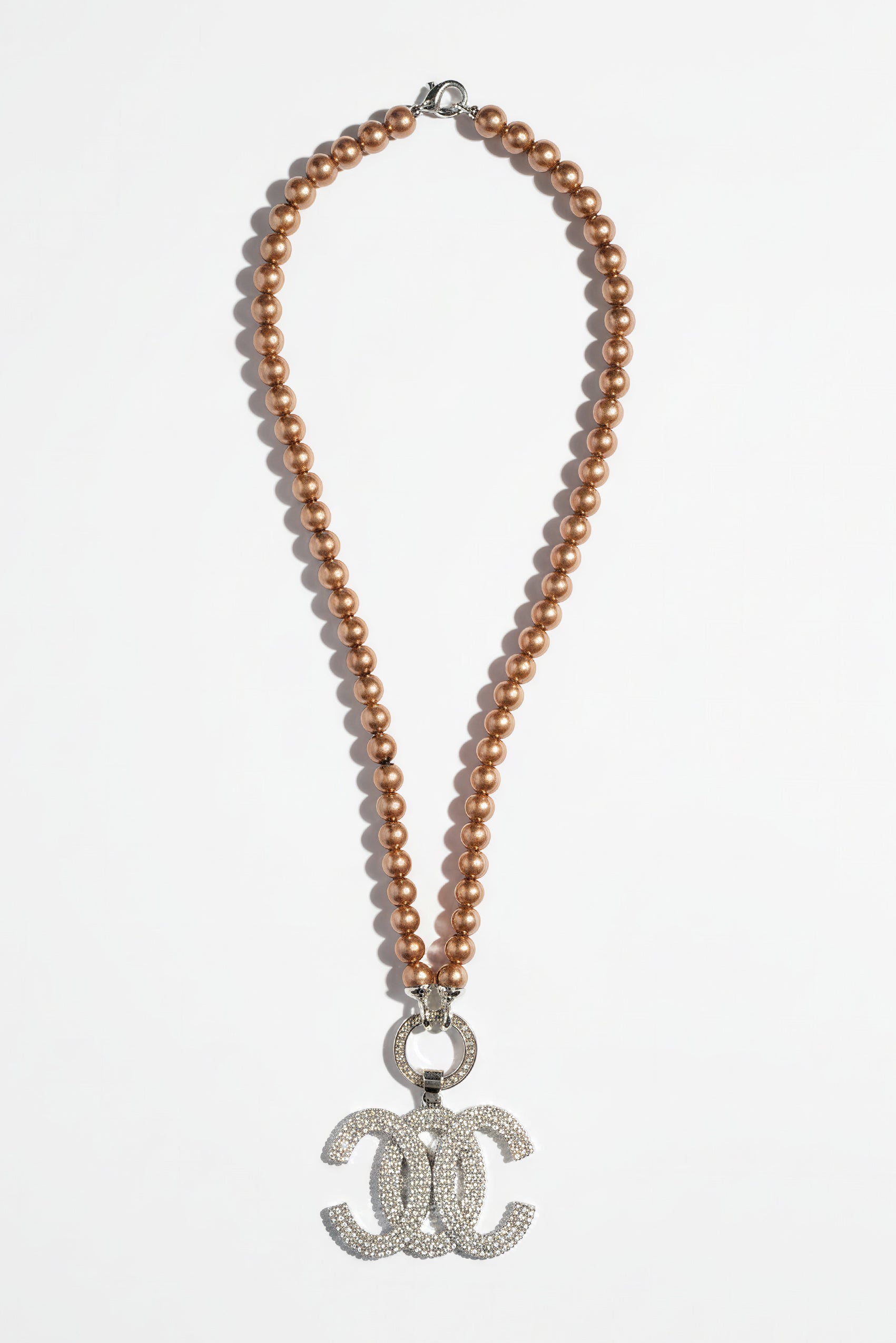 Bronze Perlenkette mit Anhänger mit Strasssteinen besetzt