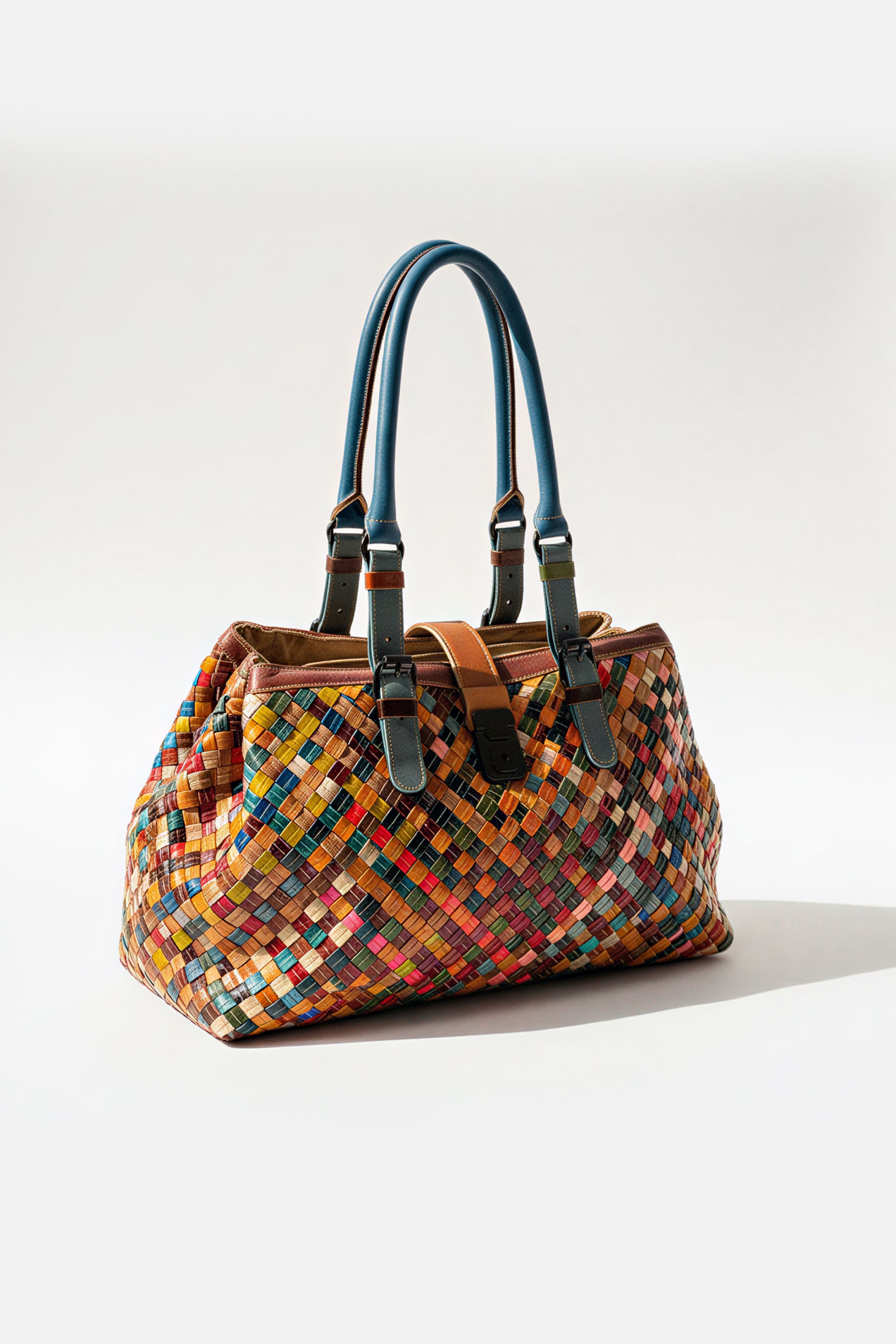 Bunte Lederhandtasche Geflochten