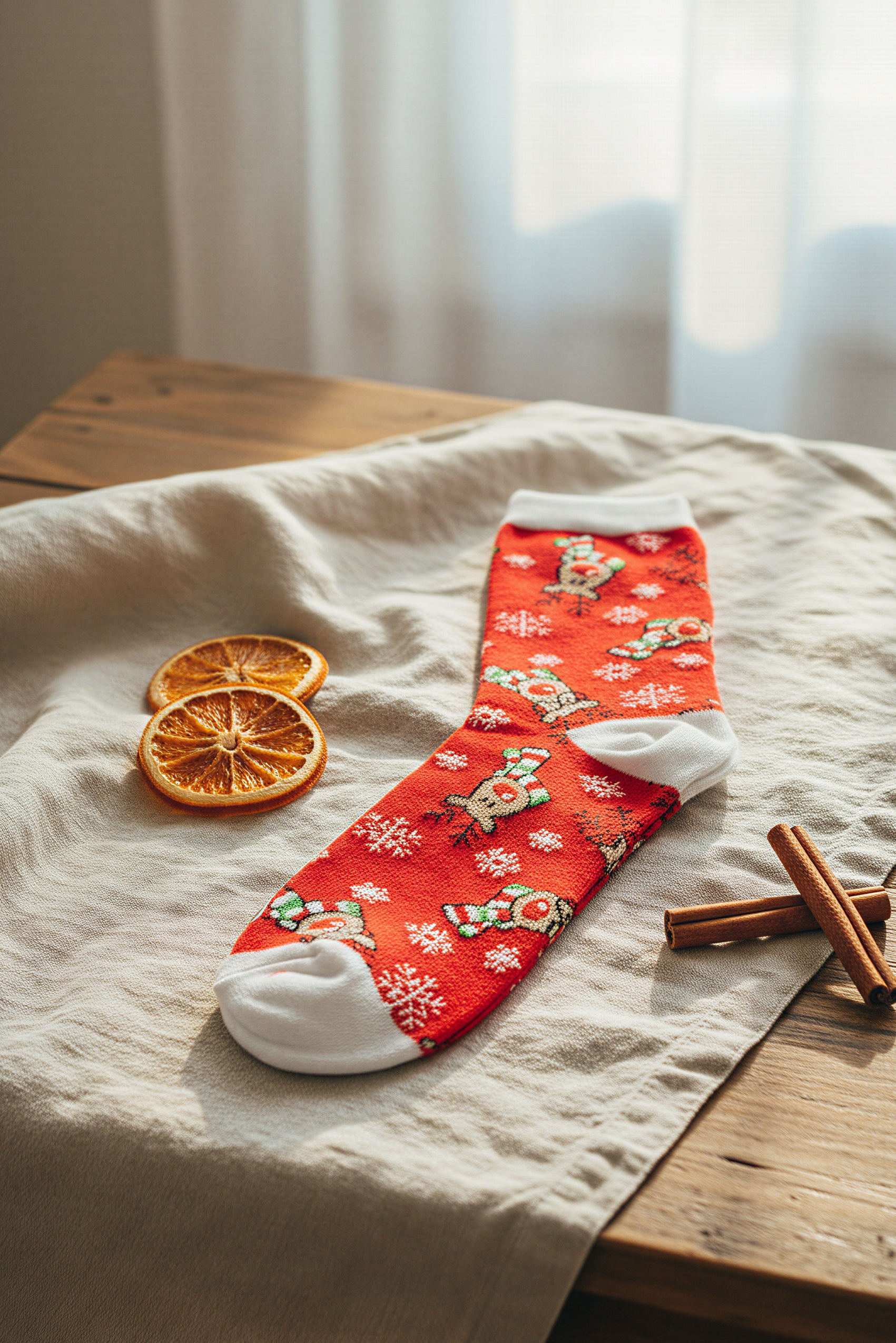 Socken mit Rentier-Motiven, rot