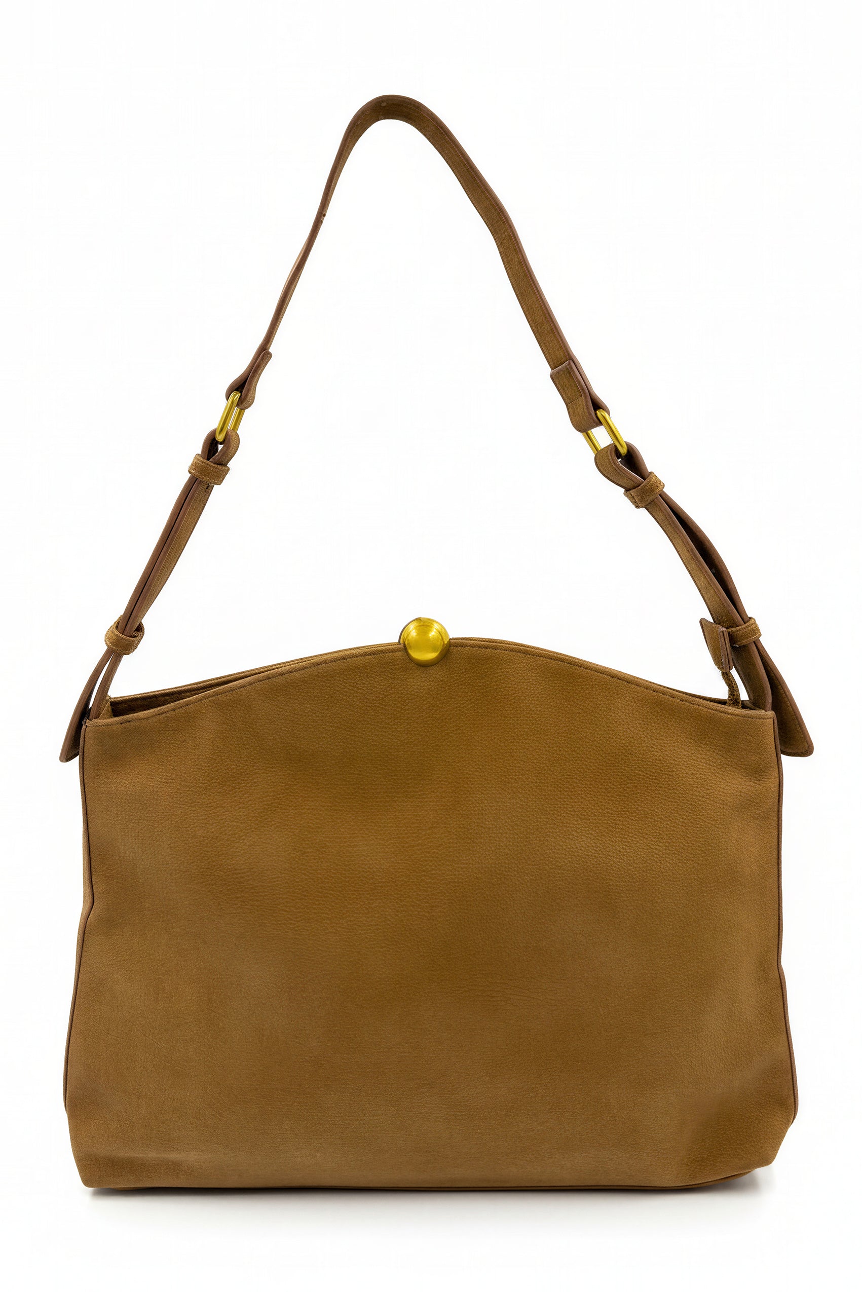 Tasche mit Goldkugelverschluss in Camel