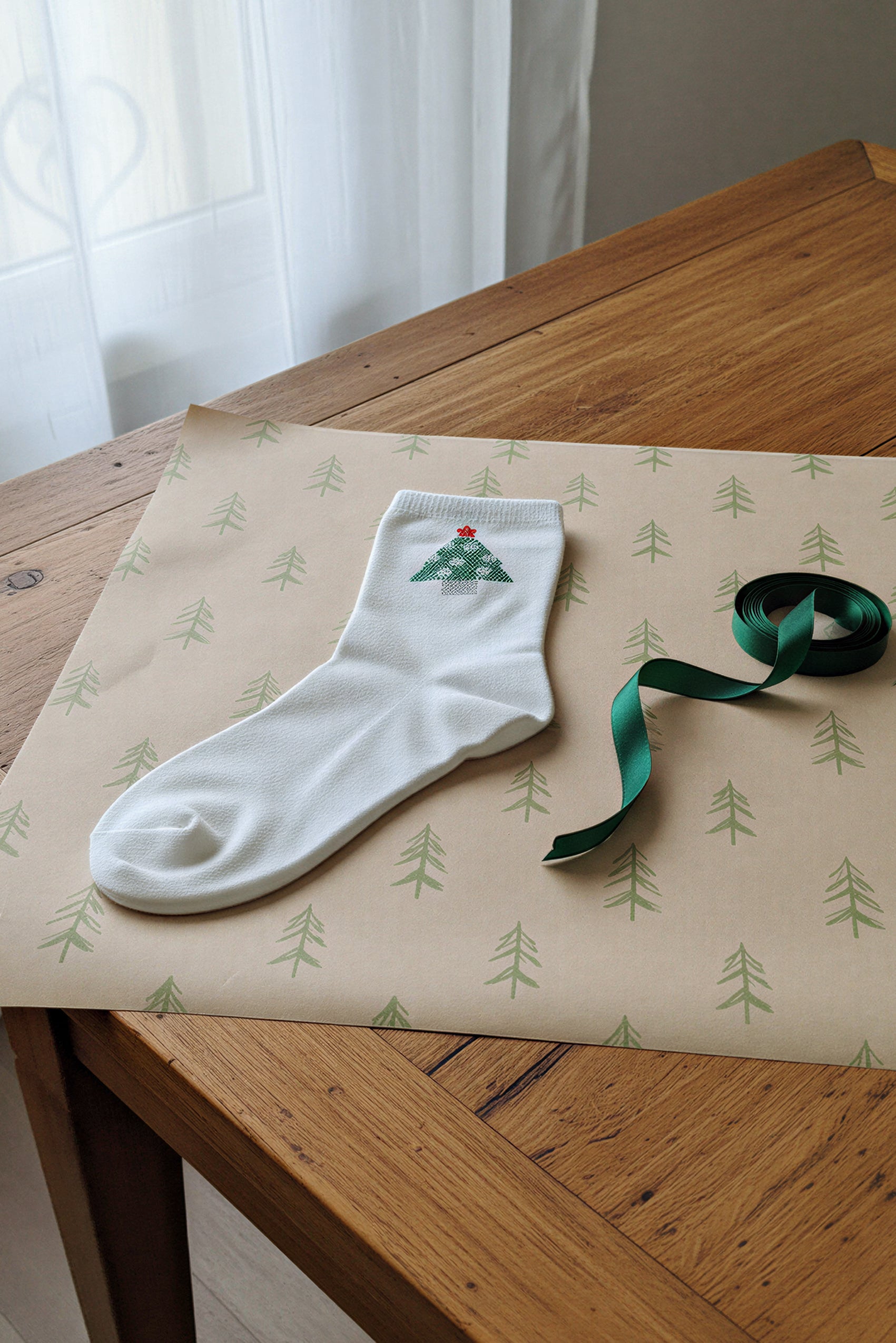 Socken mit Tannenbaum-Motiv in Weiß