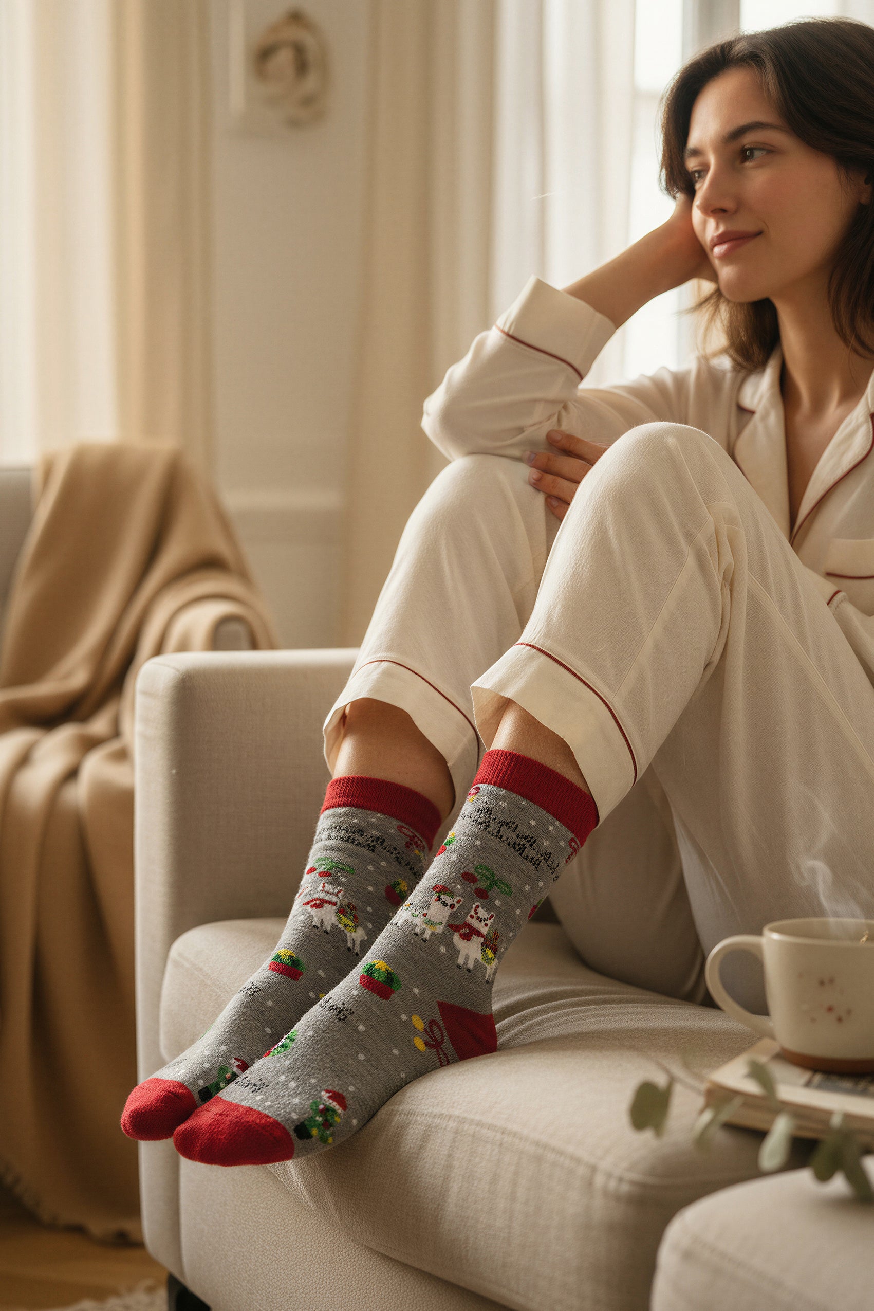 Socken mit Rentier-Motiv, grau