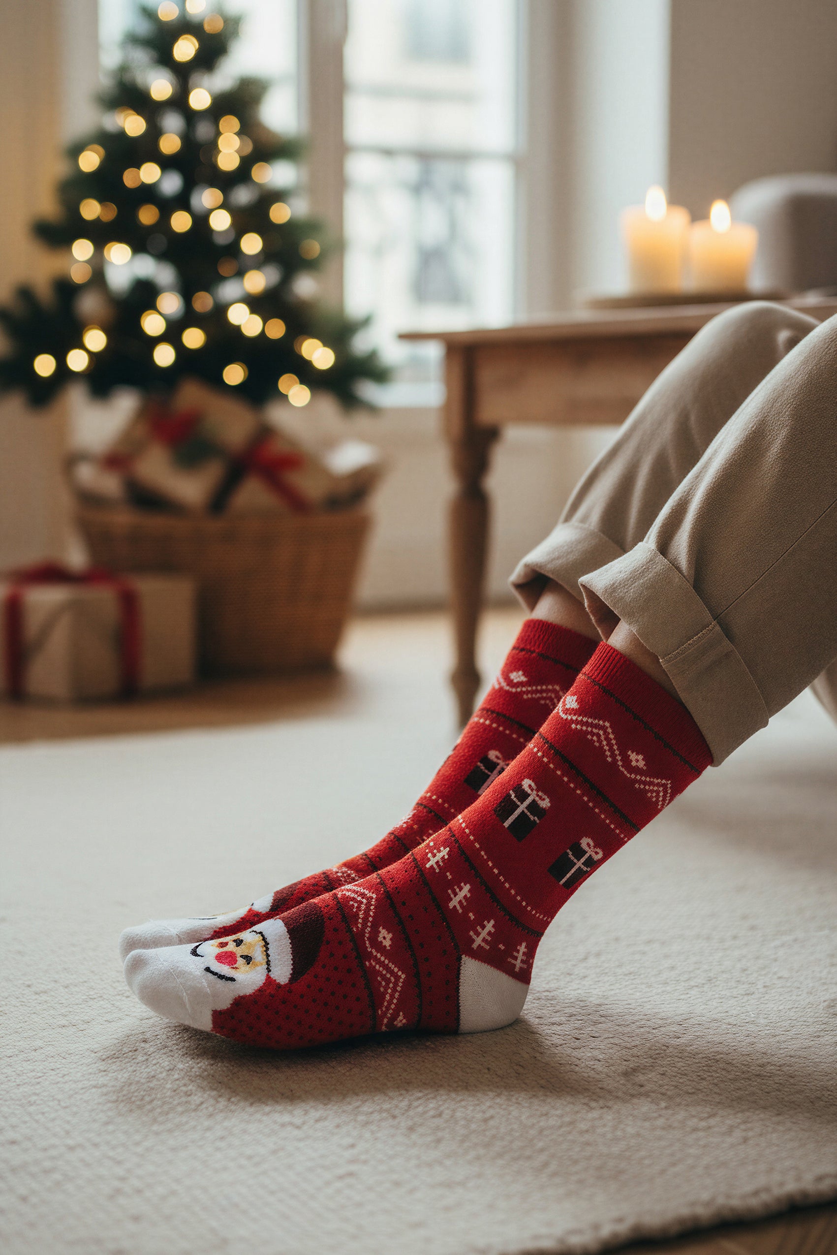 Socken mit Weihnachts-Motiv, rot