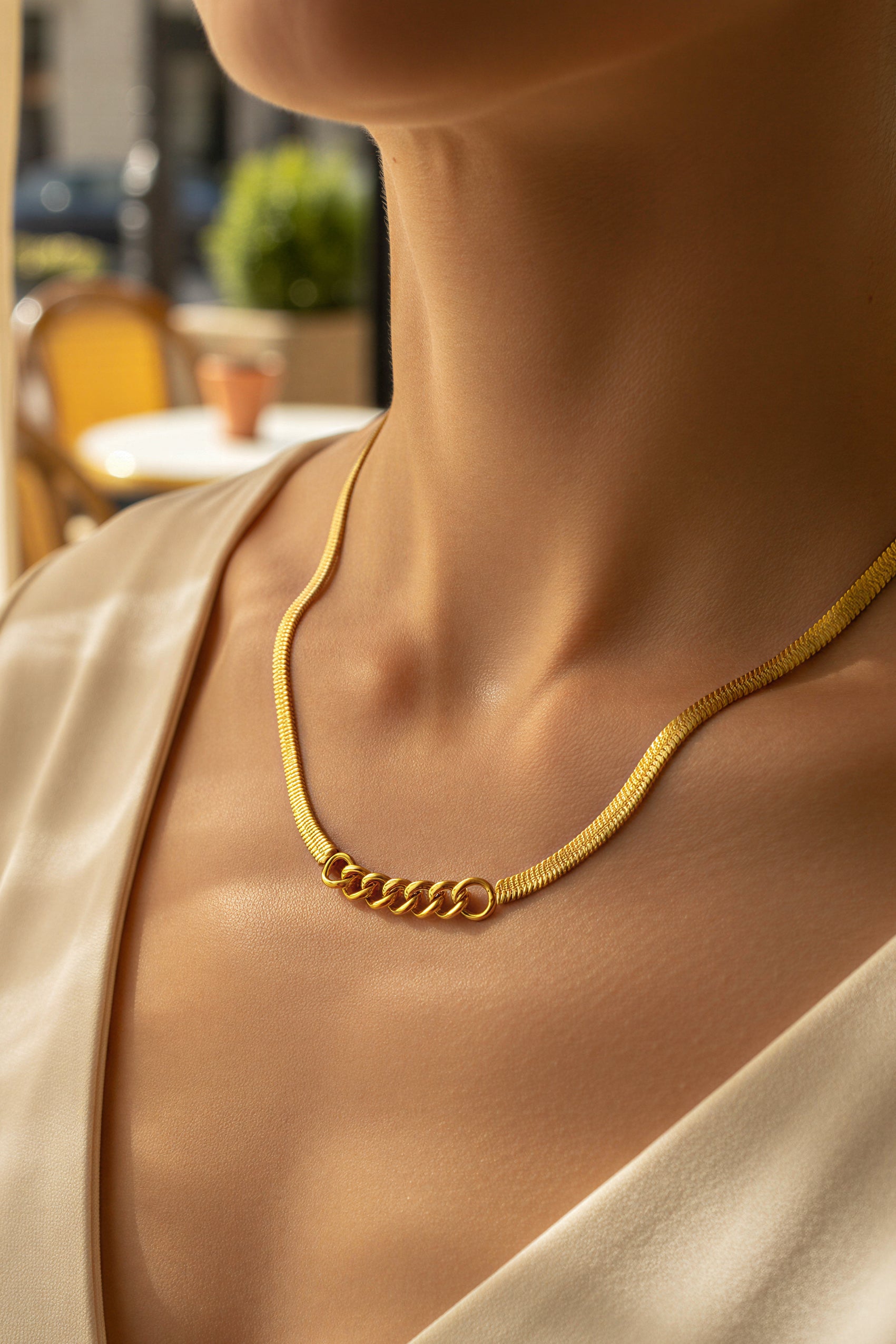 Kette Schlangenkette mit Ring-Elementen, gold