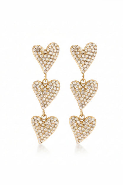 Dreifach Herz Ohrhänger mit funkelnden Strasssteinen