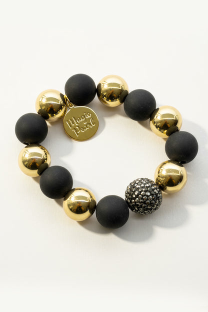 Perlenarmband Schwarz-Gold