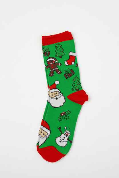 Socken mit Schneemann-Motiv, grün