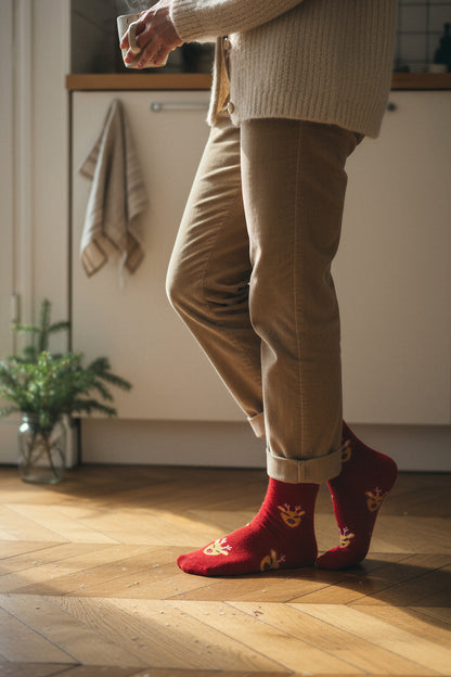 Socken mit Rentierkopf, rot