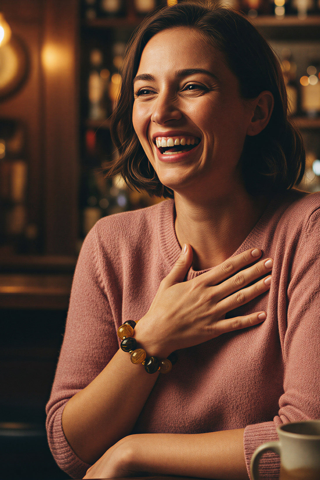 Armband mit Acryl-Perlen in Braun-Caramel mit Golddetails