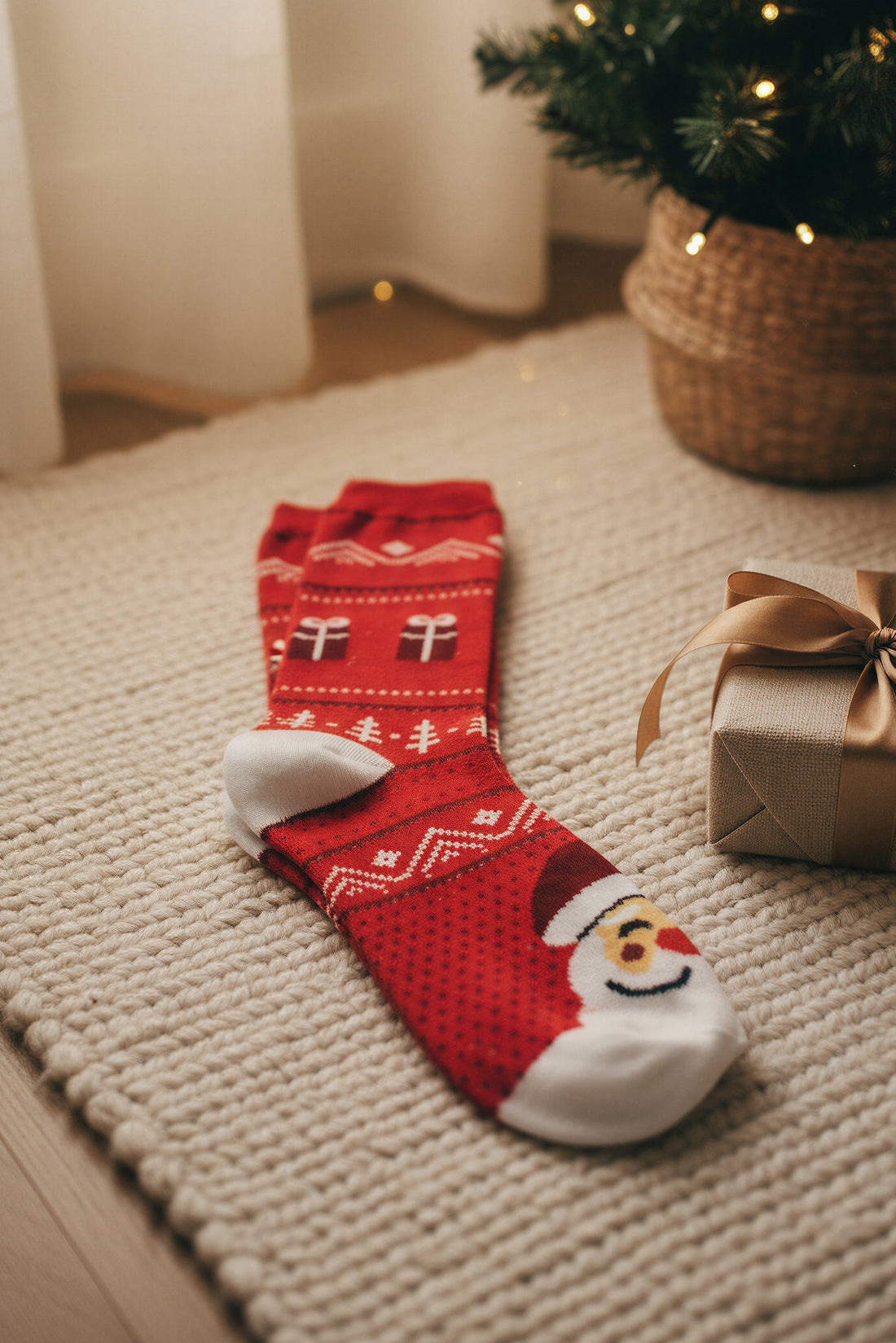 Socken mit Weihnachts-Motiv, rot
