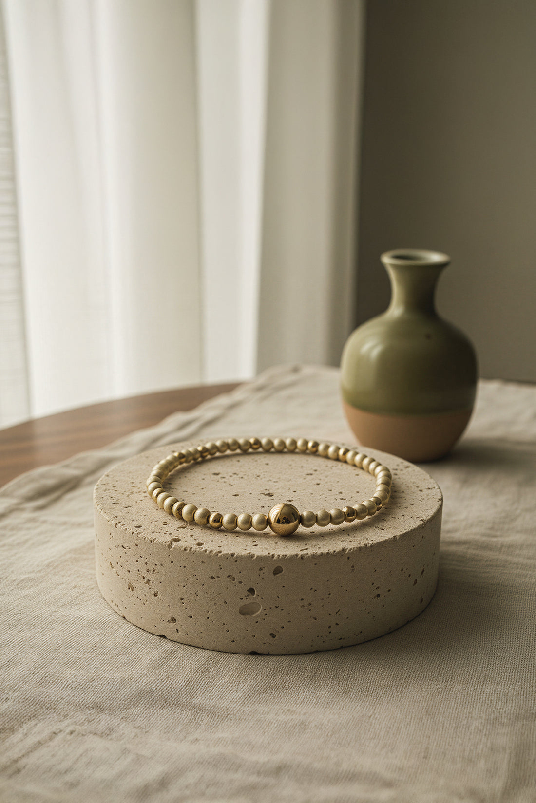 Perlenarmband, champagner und gold