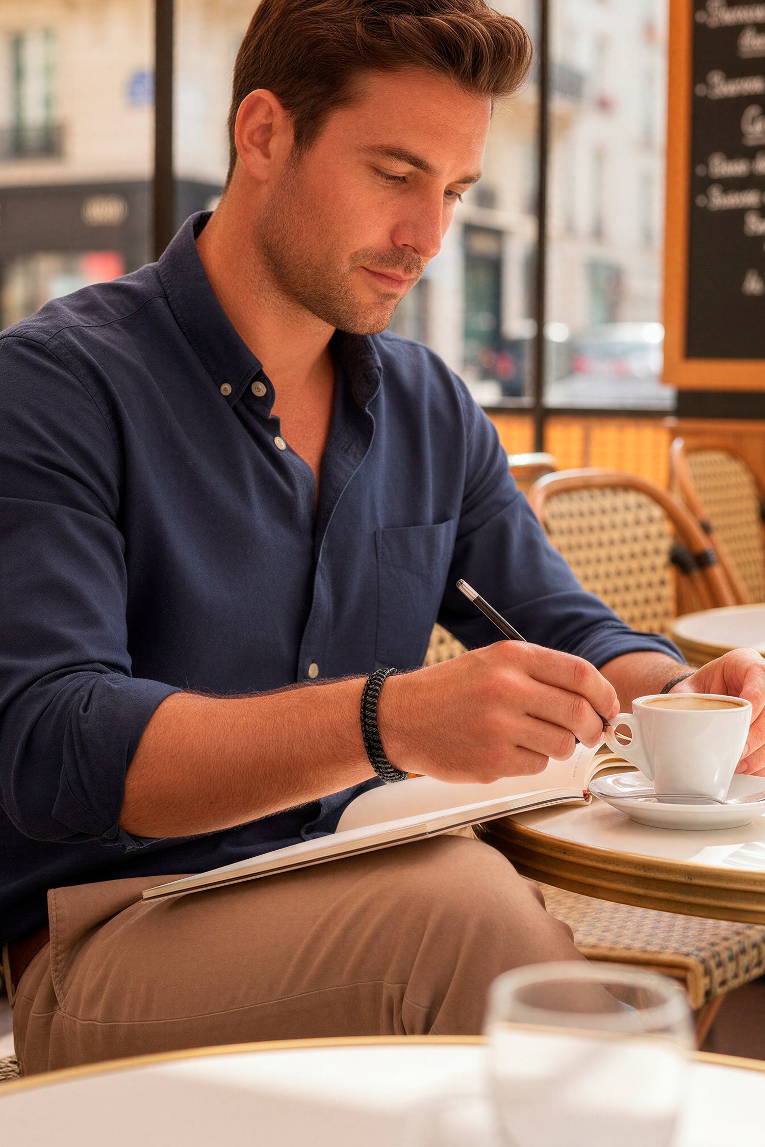 Geflochtenes Kunstlederarmband mit Edelstahlverschluss, schwarz