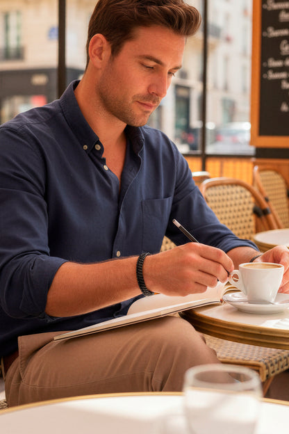 Geflochtenes Kunstlederarmband mit Edelstahlverschluss, schwarz