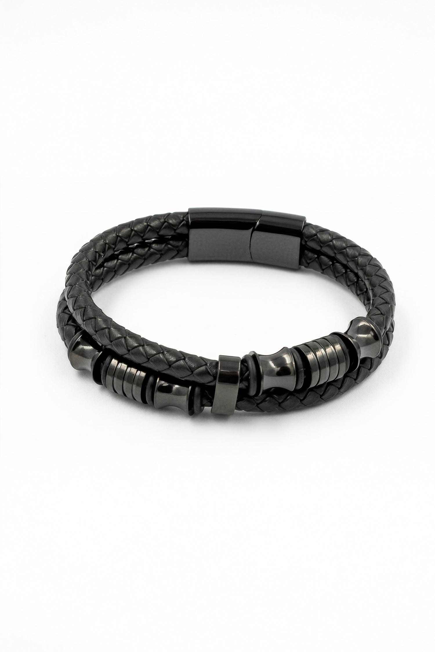 Armband aus Kunstleder mit Edelstahlverschluss, schwarz