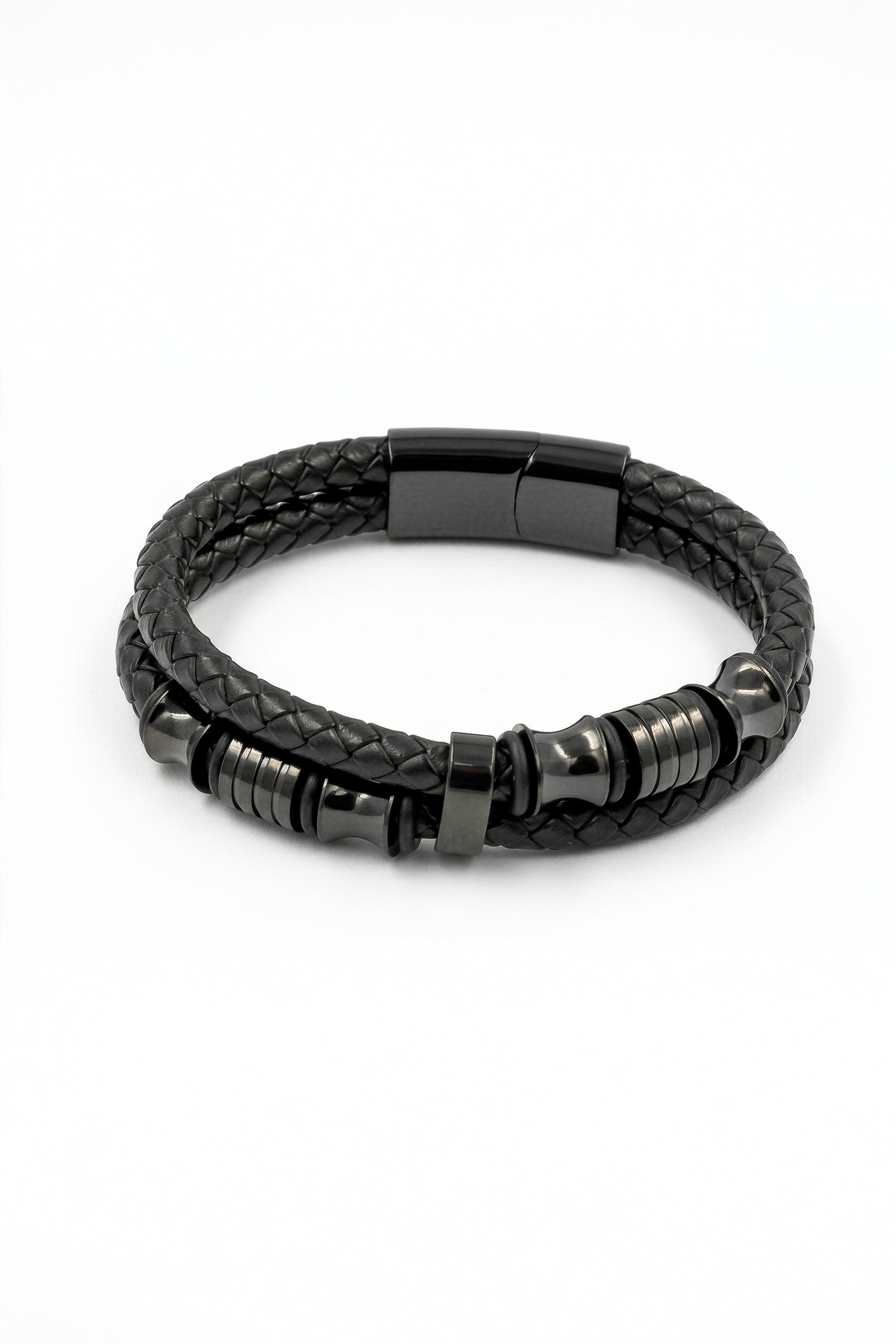 Armband aus Kunstleder mit Edelstahlverschluss, schwarz