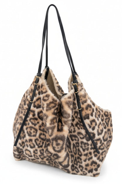 Große Shopper-Bag mit Leo-Muster in Fell-Optik