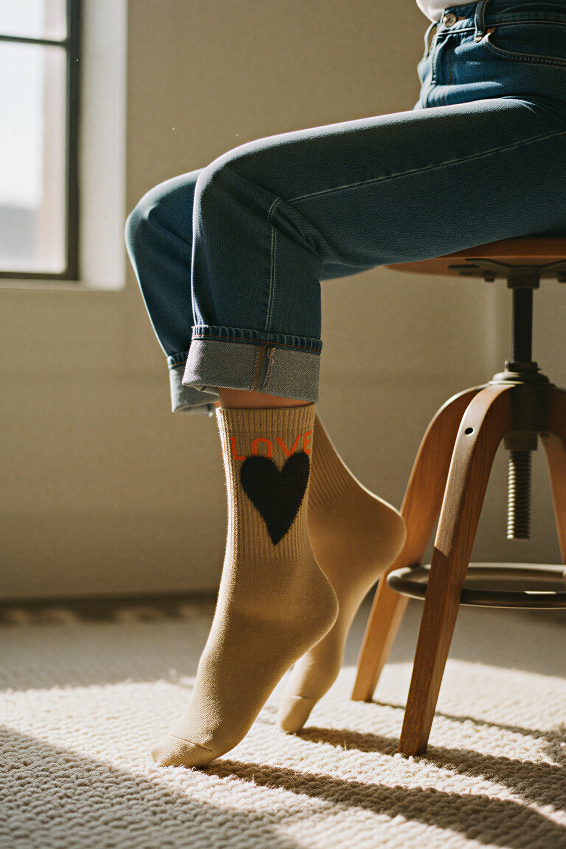 Socken mit Herz-Motiv, Camel