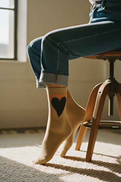 Socken mit Herz-Motiv, Camel