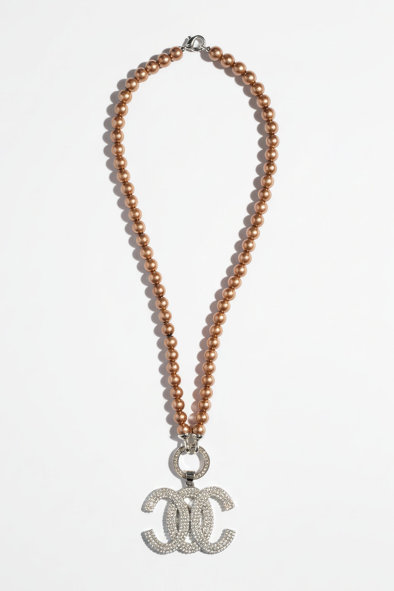 Bronze Perlenkette mit Anhänger mit Strasssteinen besetzt