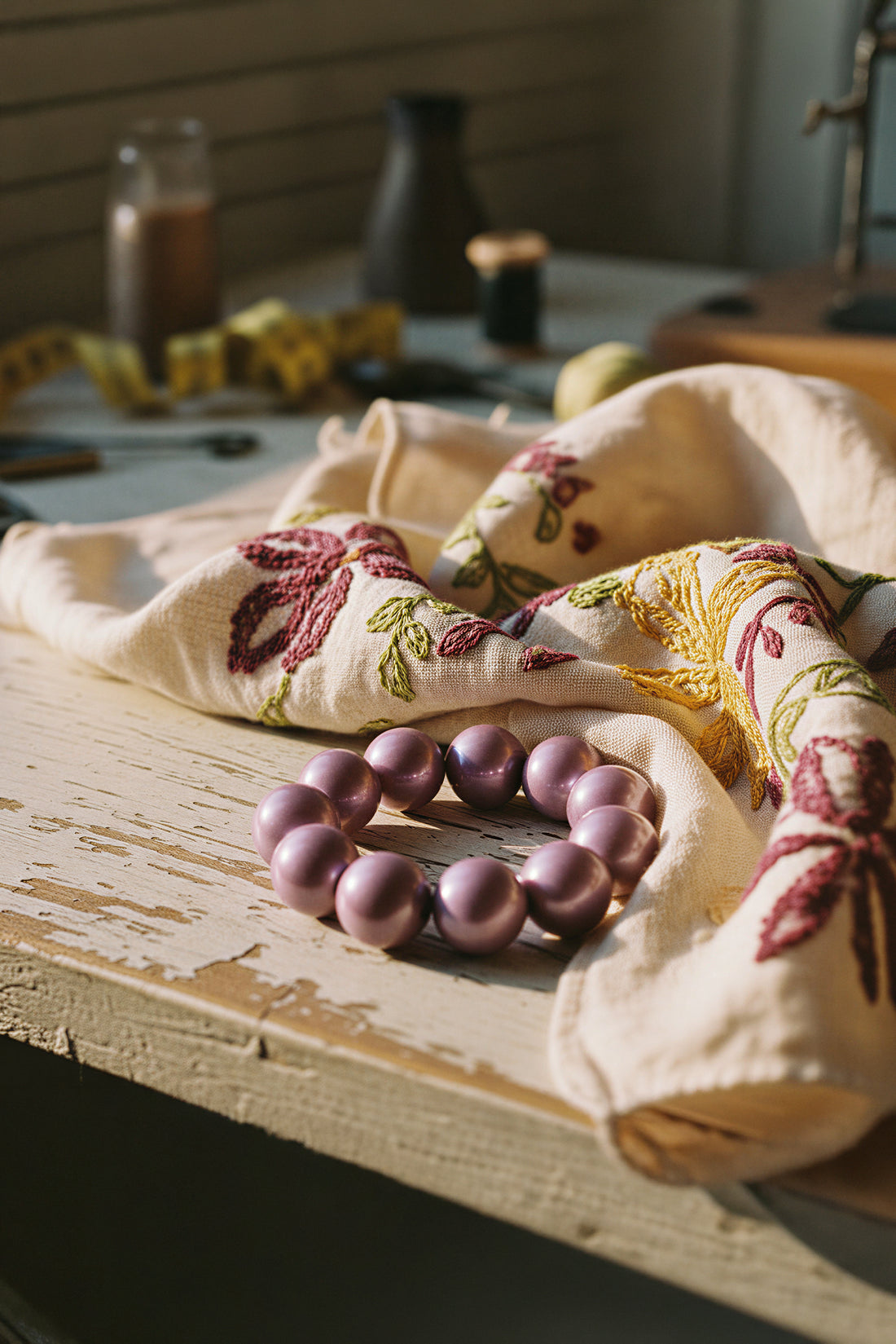 Perlenarmband, lila schimmernd