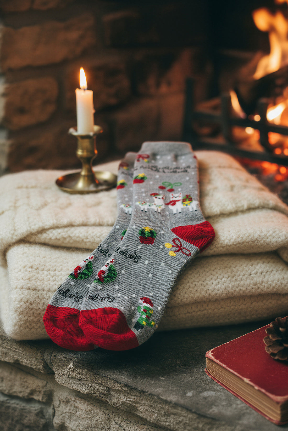 Socken mit Rentier-Motiv, grau