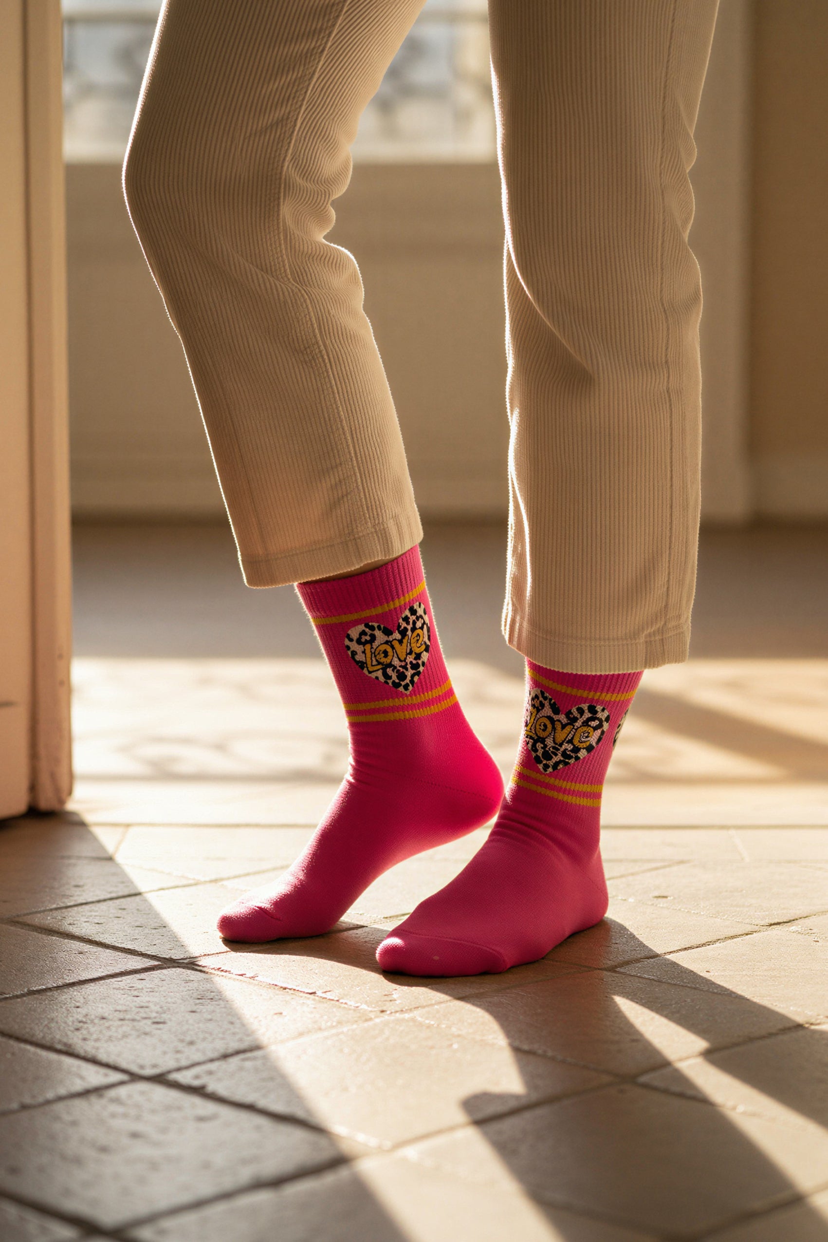 Socken mit Herz mit Leo-Optik, pink