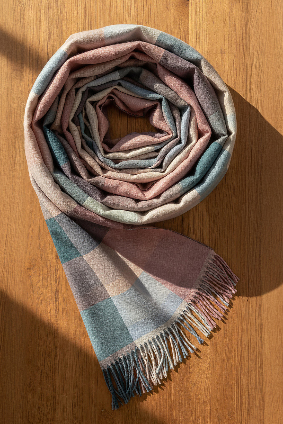 Karoschal mit Fransen, grau/rosa