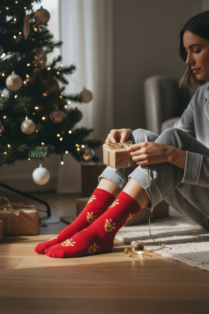 Socken mit Rentierkopf, rot