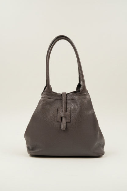 Shopper aus genarbtem Echt-Leder in Dunkelbraun