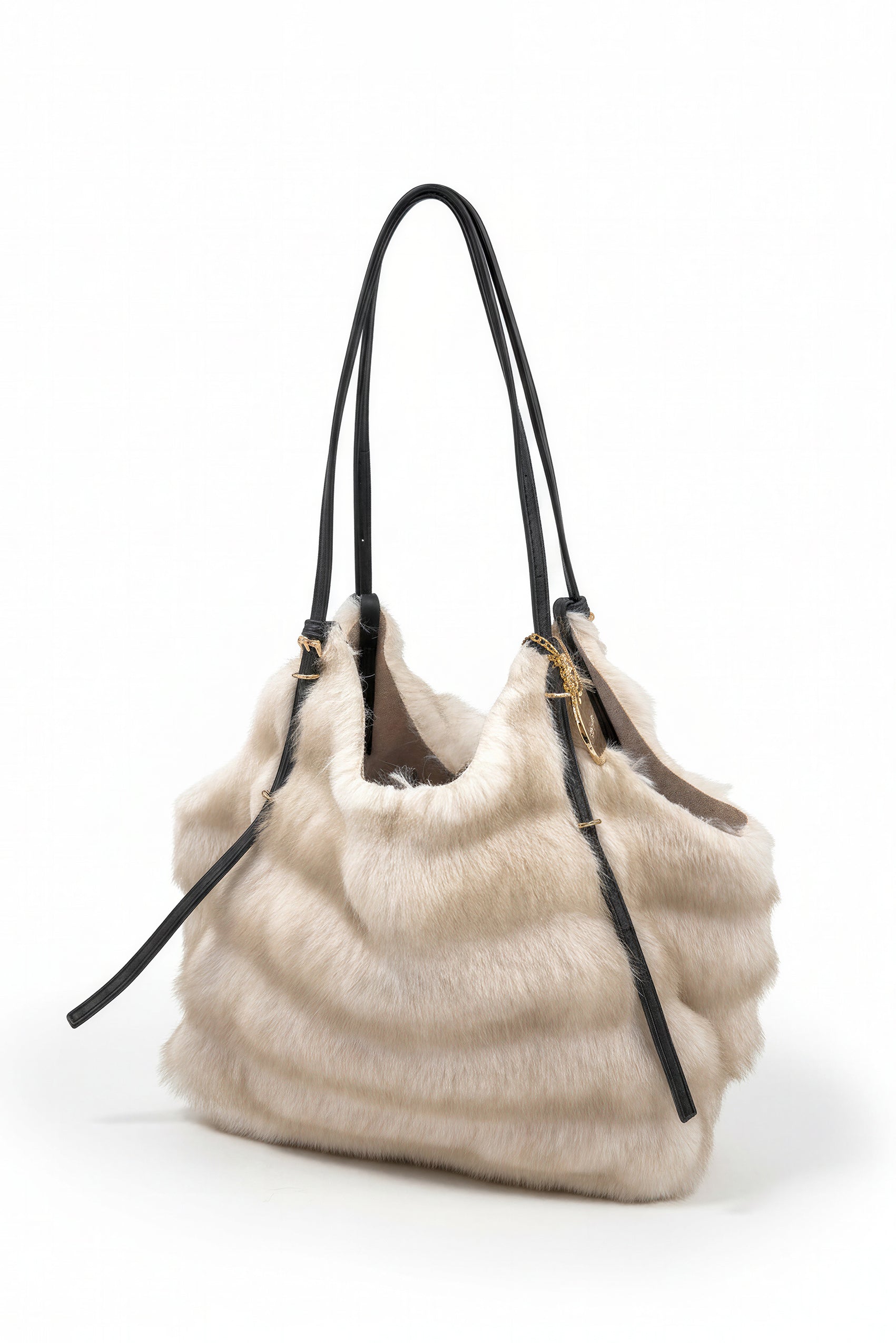 Kleine Shopper-Bag in Felloptik, creme