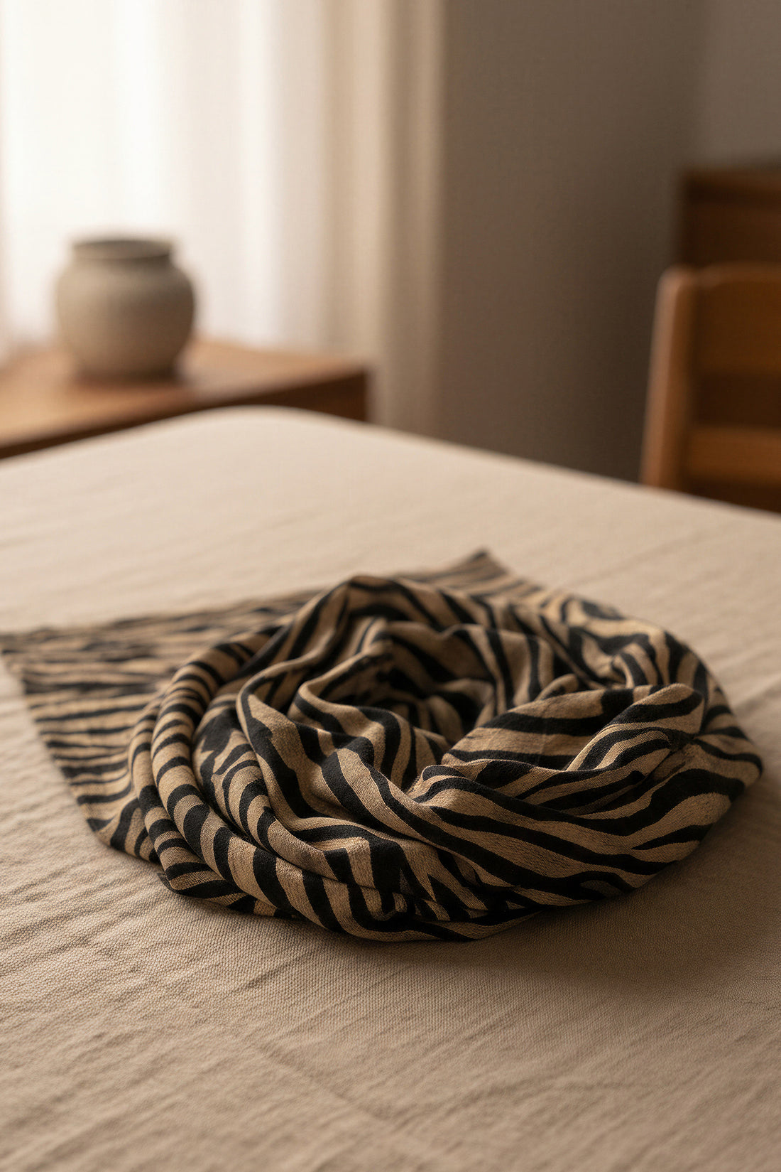 Schal mit Zebra-Print aus Viskose, schwarz/beige