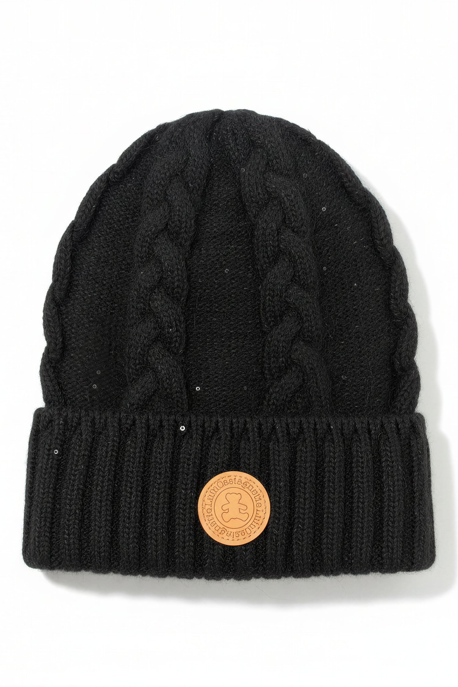 Gestrickte Mütze mit dezentem Glitzer und breitem Umschlag, schwarz