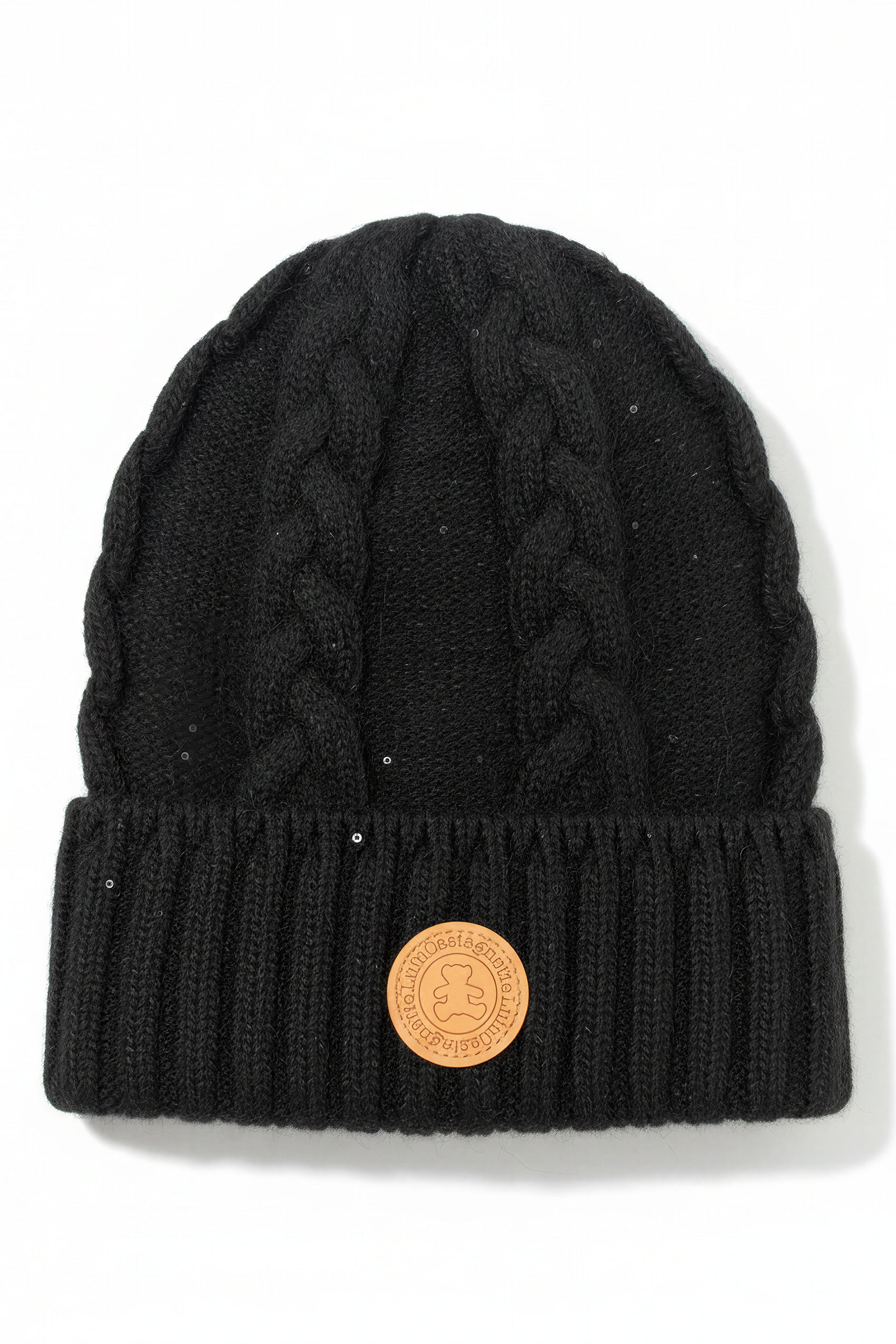 Gestrickte Mütze mit dezentem Glitzer und breitem Umschlag, schwarz