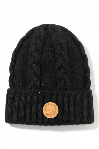 Gestrickte Mütze mit dezentem Glitzer und breitem Umschlag, schwarz