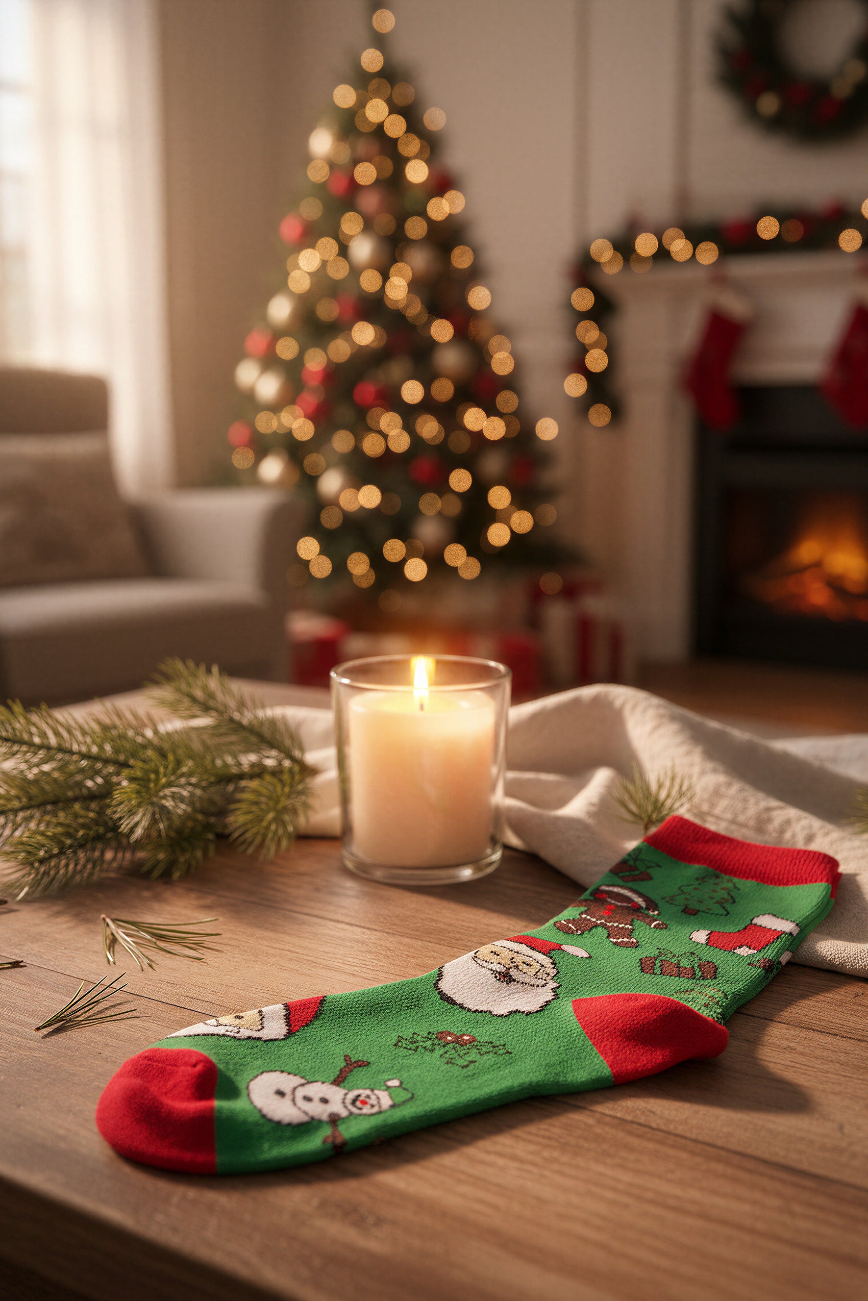 Socken mit Schneemann-Motiv, grün