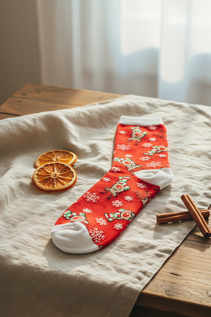 Socken mit Rentier-Motiven, rot