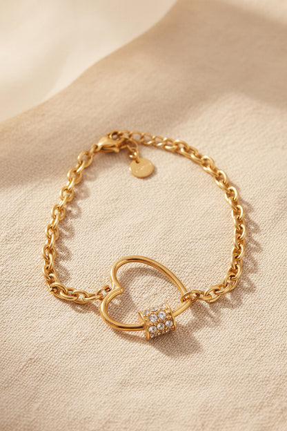 Goldenes Herz-Armkettchen mit Schloss und Zirkonia