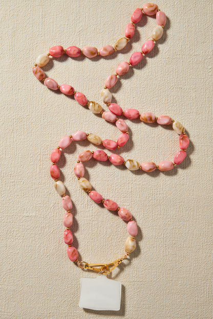Handykette mit ovalen Perlen in Rosa und Creme, marmoriert