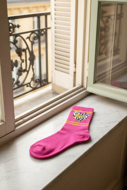 Socken mit Herz mit Leo-Optik, pink