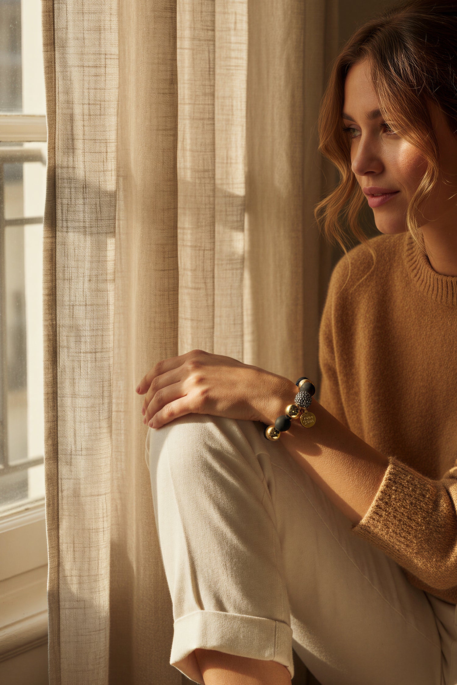 Perlenarmband Schwarz-Gold