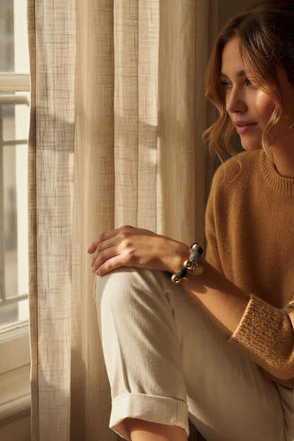 Perlenarmband Schwarz-Gold