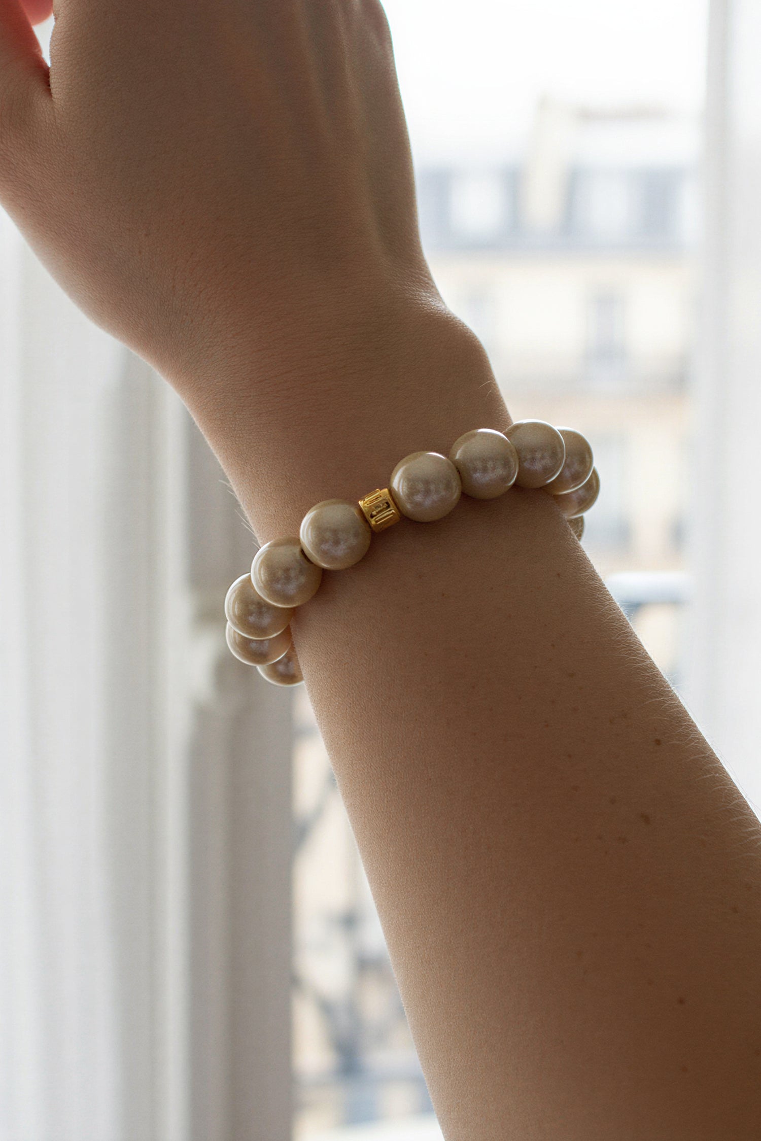 Perlenarmband, champagner