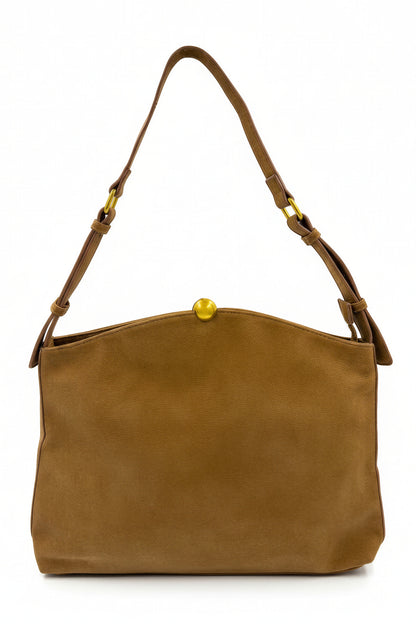 Tasche mit Goldkugelverschluss in Camel