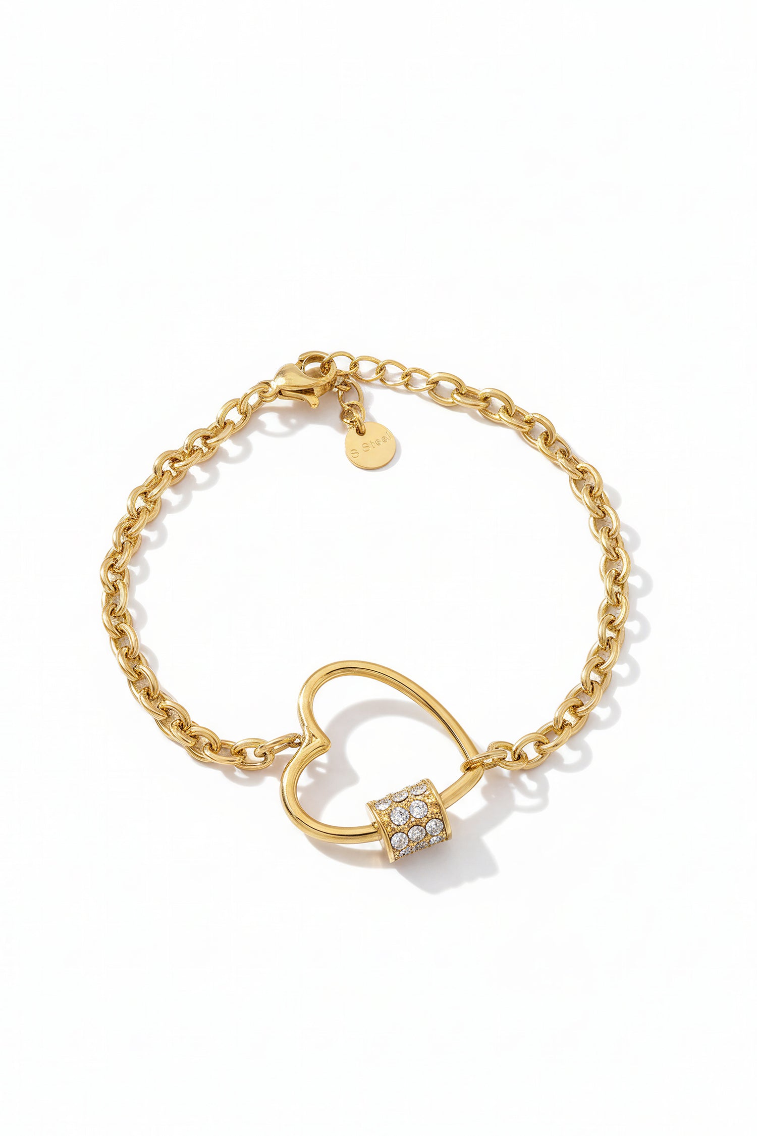 Goldenes Herz-Armkettchen mit Schloss und Zirkonia