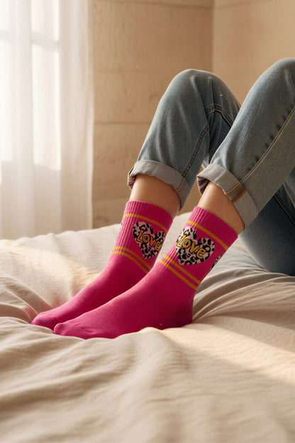 Socken mit Herz mit Leo-Optik, pink