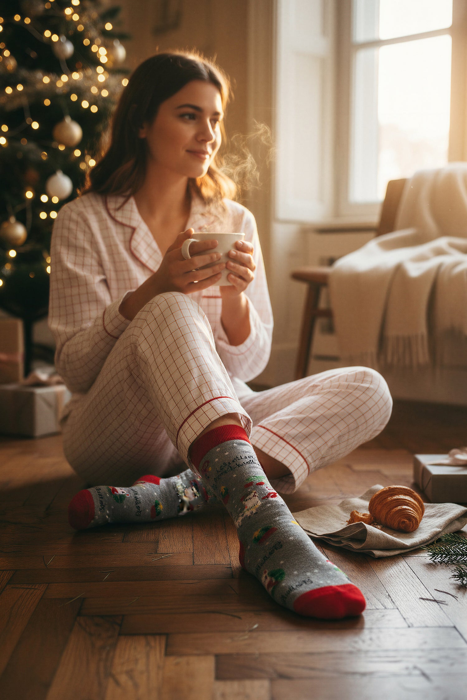 Socken mit Rentier-Motiv, grau
