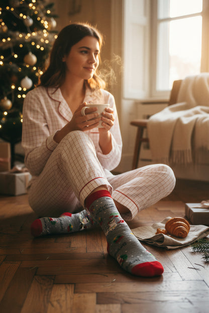 Socken mit Rentier-Motiv, grau